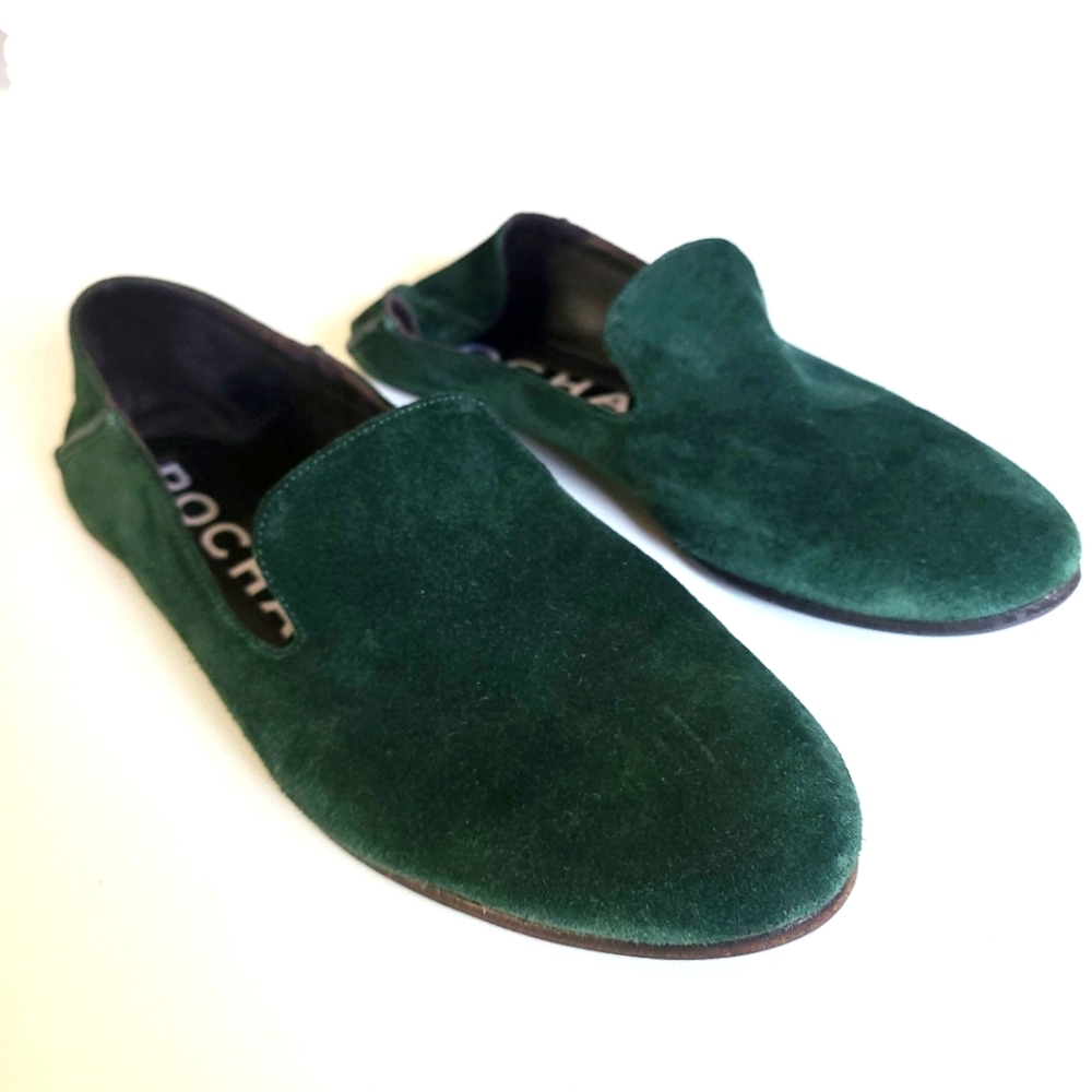 ROCHAS Quiet Luxury Forest Green Suede Driving-Moc Loafer Slip On Flat 36.5